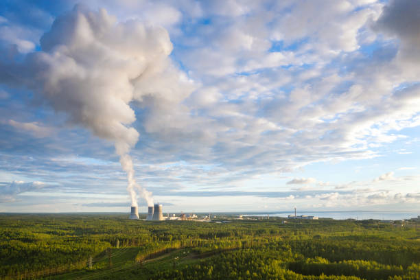 istock Aerial view from drone on cooling towers 1256371198