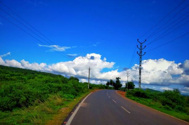 istock Cloudy dark sky and clear roads 1256372250