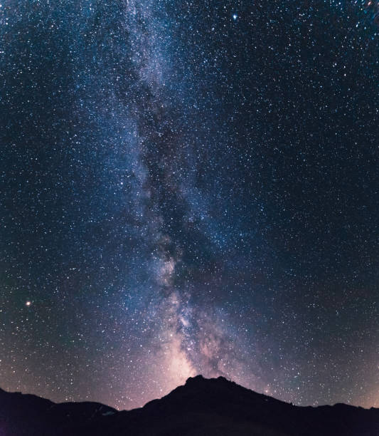 Night landscape sky background of starry sky, milkyway and mountains  at summer in Camlihemsin, Rize, Turkey