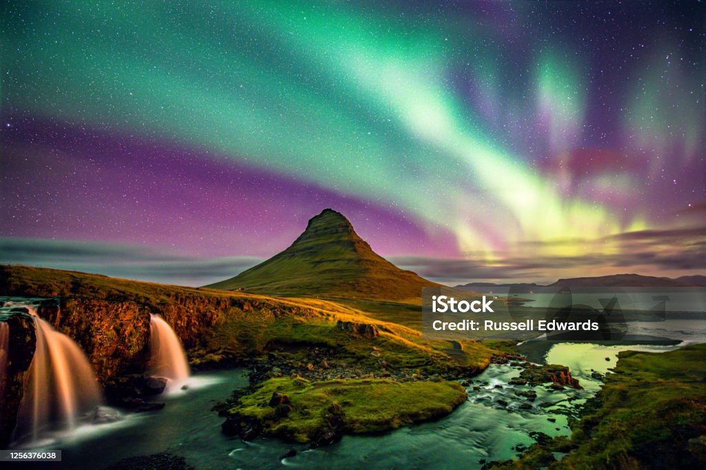 Kirkjufell Iceland Northern Lights Standing in Kirkjufell Iceland, I had it all to my self for 3 hours. I spent only 11 hours in Iceland just to get this shot, and it was AMAZING. Iceland Stock Photo