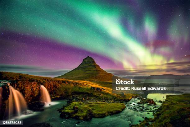 Kirkjufell Iceland Northern Lights Stock Photo - Download Image Now - Iceland, Aurora Borealis, Kirkjufell