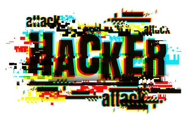 Creative letters of Hacker Attack word in a distorted glitch style The word Hacker for web page, banner, presentation, social media, documents, cards, posters. Unique Design in a distorted glitch style. Vector illustration. controlled-chaos stock illustrations