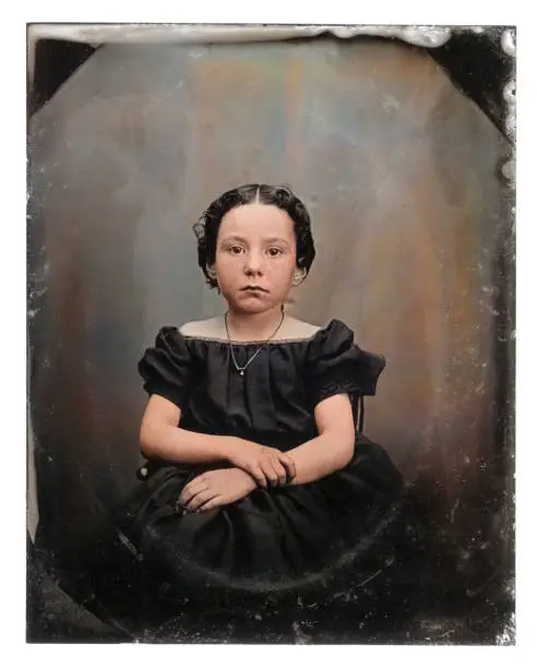Photo of Victorian Little Girl colourised historical tintype photo