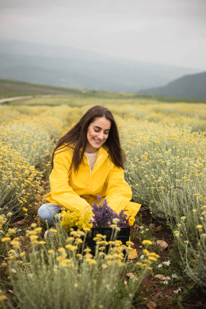 istock Young woman is putting herbs in a basket 1256379486