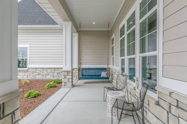 istock Ample space on this front porch of new home 1256382477