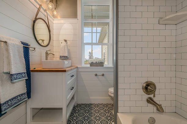 istock Intricate detail in small but full bathroom 1256382485