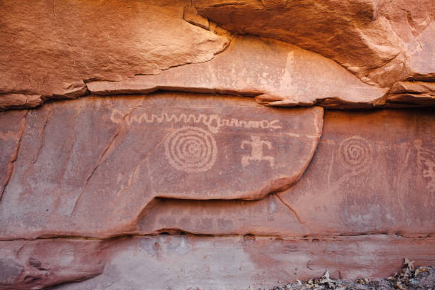 Zion Petroglyphs 02 Petroglyphs in Zion National Park, Utah. cave painting photos stock pictures, royalty-free photos & images