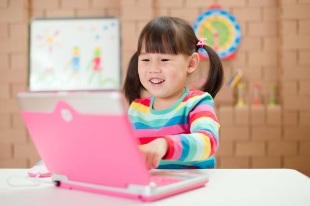 istock toddler girl using laptop for online learning during lockdown time 1256383570