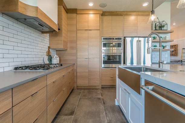 istock Mid-Century modern style kitchen in Utah home 1256384396