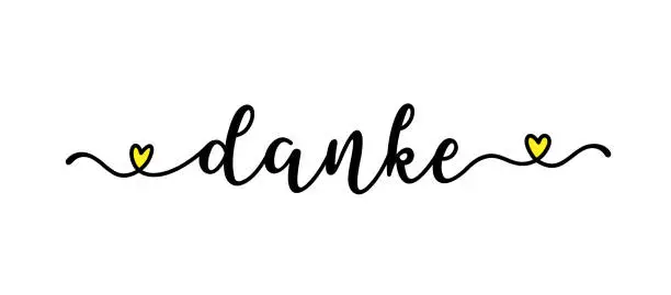 Vector illustration of Hand sketched DANKE quote in German as ad, web banner. Translated Thank you. Lettering for banner, header, card, poster, flyer