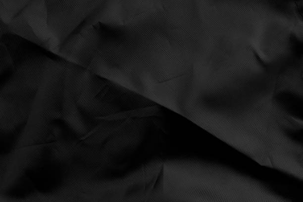 Black wrinkled material with wrinkles and contrasting texture