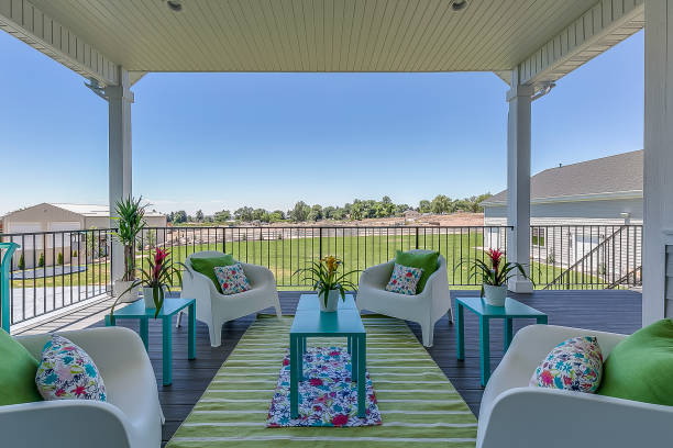 istock Covered deck patio with amazing green views out back 1256388886