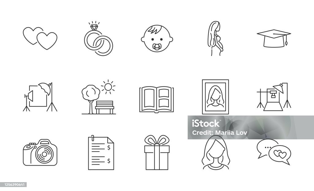 Ikon berbagai jenis pemotretan. Dapat digunakan untuk desain profil fotografer dan studio foto. Pemotretan di luar ruangan, pernikahan, liburan, kisah cinta, bayi, bersalin - Bebas Royalti Bentuk hati vektor stok Ikon berbagai jenis pemotretan. Dapat digunakan untuk desain profil fotografer dan studio foto. Pemotretan di luar ruangan, pernikahan, liburan, kisah cinta, bayi, bersalin - Bebas Royalti Bentuk hati vektor stok