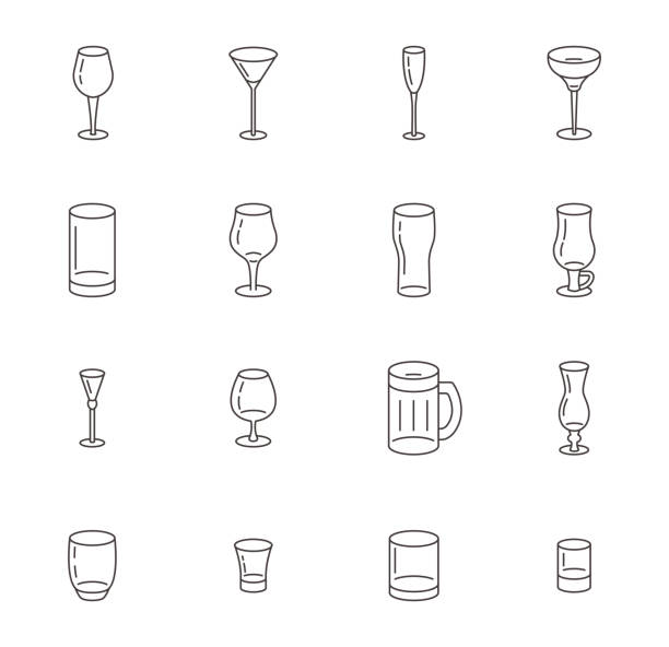 illustrations, cliparts, dessins animés et icônes de ensemble d’icônes de différents types de verres pour le vin, la bière et les cocktails. - hurricane cocktail