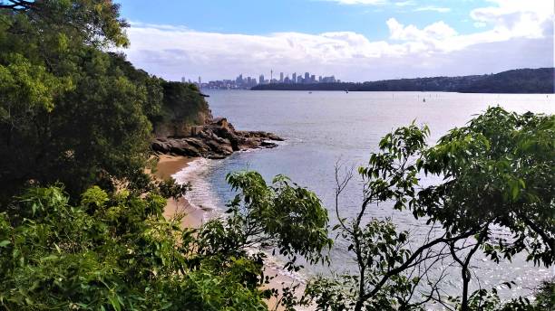 シドニーベイ国立公園の壮大な自然の景色 - travel destinations rocky coastline moody sky clear sky ストックフォトと画像