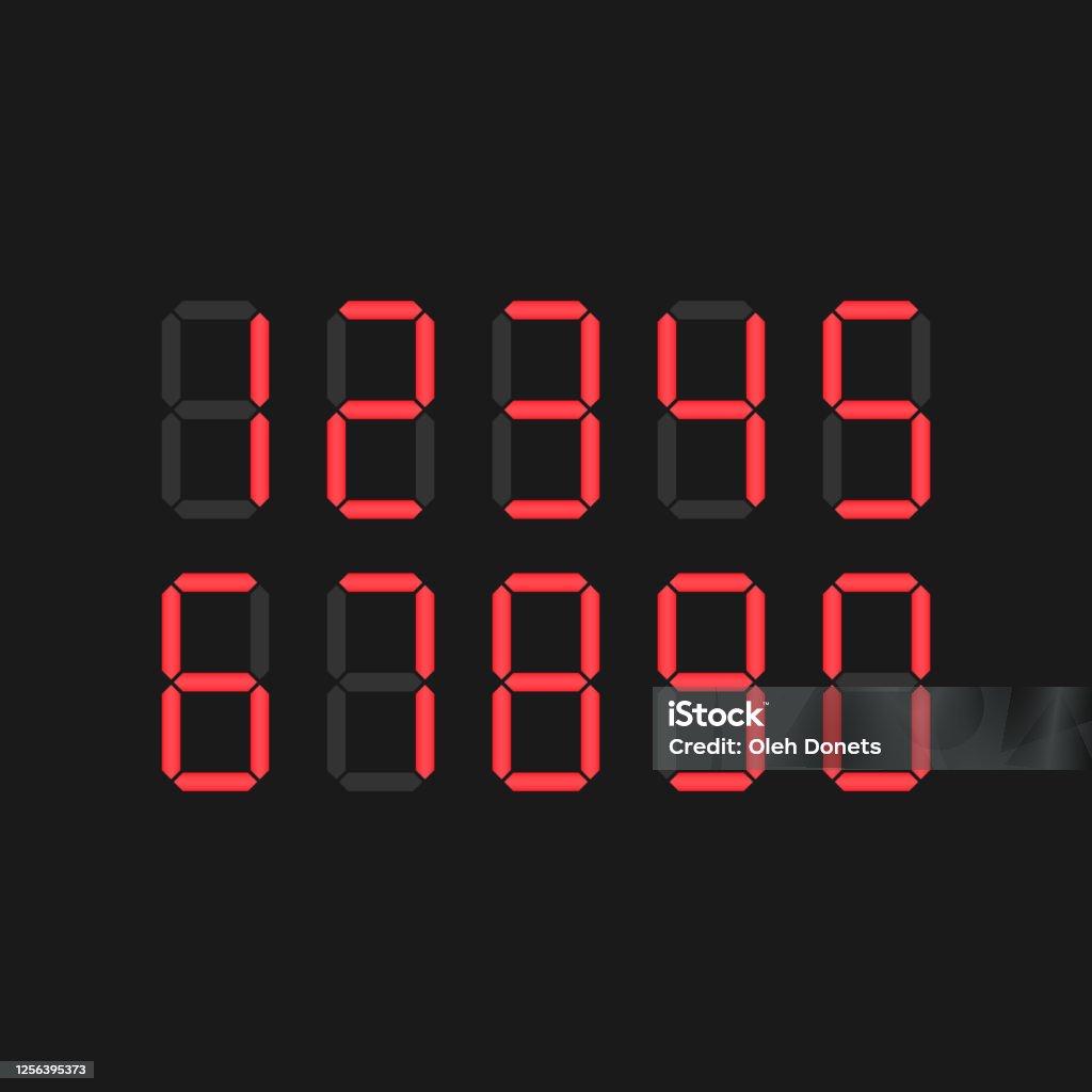 Numbers Screen Red Red Digital Numbers Isolated On Black Background Stock Illustration ...