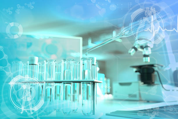 istock scientific university background or texture - proofs and microscope in office - conceptual medical 3D illustration 1256396180