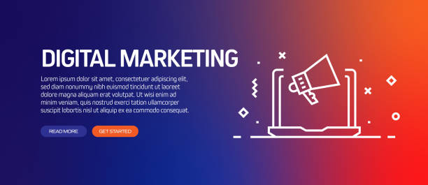 istock Digital Marketing Related Banner Design with Icons. Modern Line Style Vector Illustration 1256401366