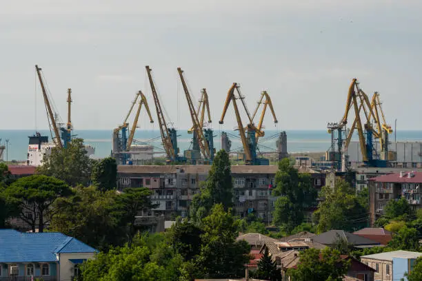 Cranes work in the port of Poti, Georgia. Industry