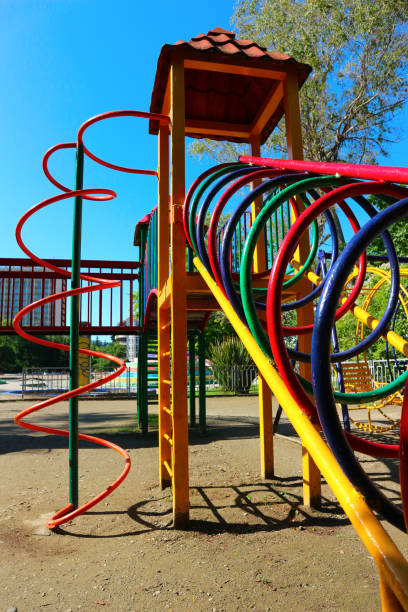 istock Colorful metal playground in the yard. 1256404836