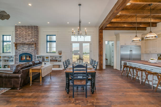 istock Awe-inspiring kitchen and open layout modern New England style farmhouse 1256411824