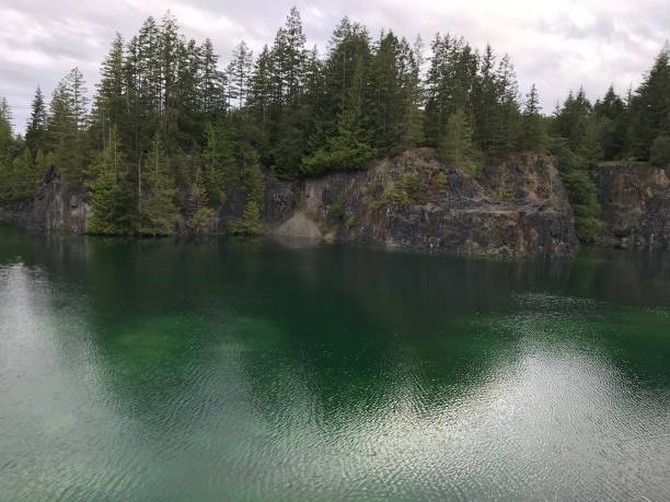 istock Reflections of an old emerald limestone lake in British Columbia 1256417607