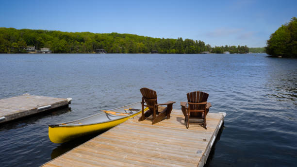 istock Two Adirondack chairs on a wooden pier 1256422184