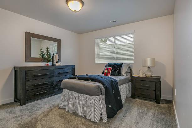 Basement bedroom staged and ready for house tour