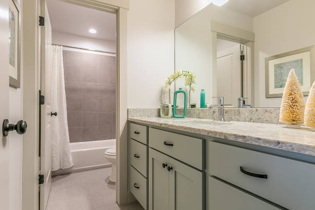 istock Nicely designed bathroom with separate room for shower, bath and toilet 1256422260