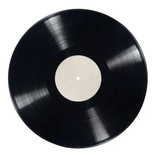 12-inch LP vinyl record with blank label isolated on white background