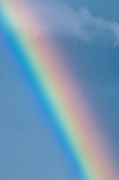 istock Vibrant rainbow close-up against blue sky only, some clouds, texture 1256434976