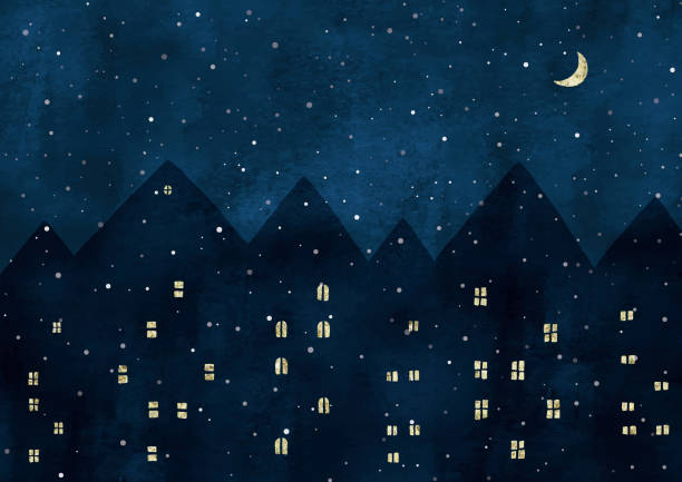 ilustraciones, imágenes clip art, dibujos animados e iconos de stock de nieve noche ver acuarela en europa - winter snow non urban scene house