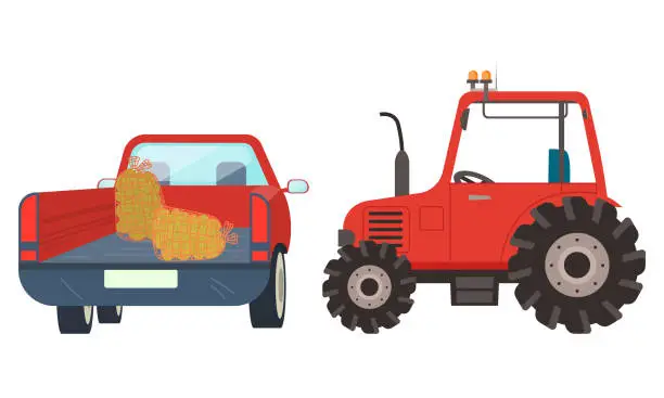 Vector illustration of Agricultural Machinery Tractor with Hay Vector