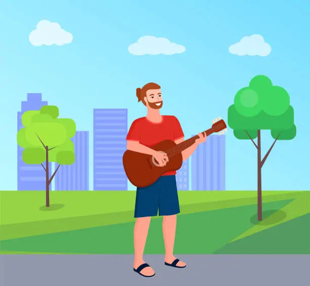 Vector illustration of Freedom Performer Playing Guitar in Park Vector