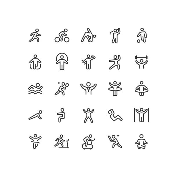 fitness & training umriss icons editable stroke - set sport stock-grafiken, -clipart, -cartoons und -symbole