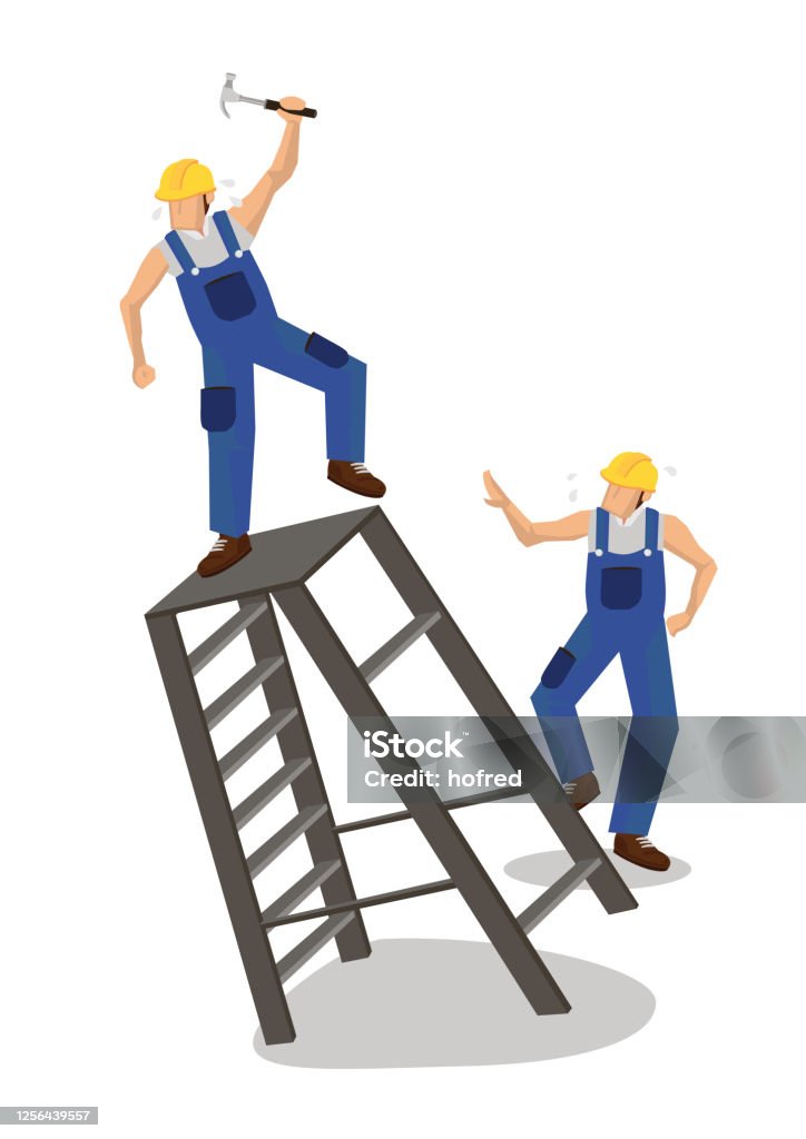 Worker Falling From Ladder Workplace Accident Or Construction Safety  Concept Stock Illustration - Download Image Now - iStock