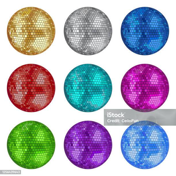 Set Of Disco Balls Stock Illustration - Download Image Now - Disco Ball,  White Background, Gold - Metal - iStock