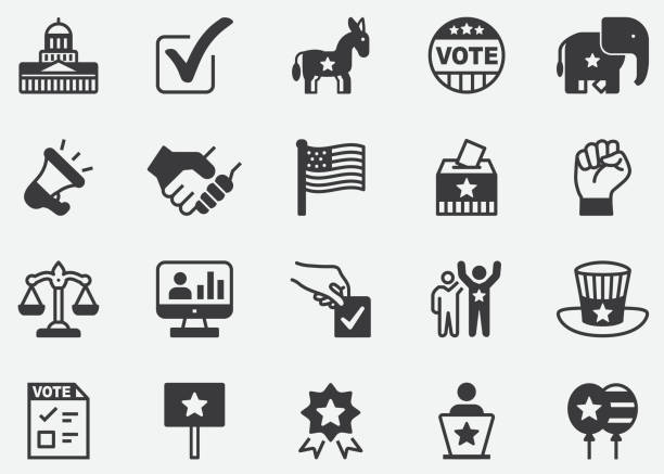 ilustraciones, imágenes clip art, dibujos animados e iconos de stock de iconos políticos pixel perfectos - white house washington dc american flag president