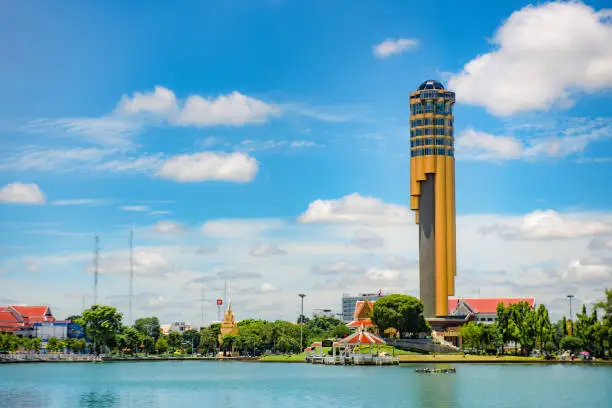 Photo of ROI-ET, THAILAND - July 16, 2020 : Tower of Roi Et city observatory, the symbol of local musical instrument, new Landmark in Roi Et Province, Thailand.