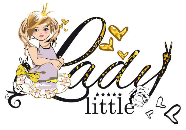 illustrations, cliparts, dessins animés et icônes de illustration de t-shirt vectoriel de slogan pour la petite dame, princesse de fille avec des coeurs d�’or. - t shirt à slogan