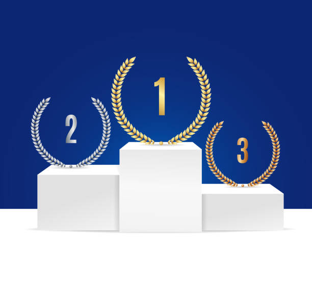istock Realistic Detailed 3d Podium with Award Laurel Wreath Set. Vector 1256445069