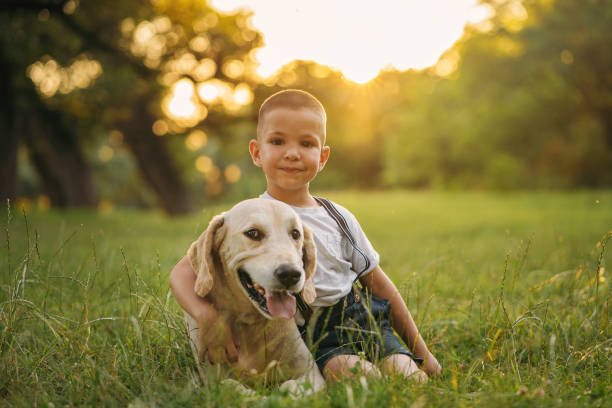 istock Cute boy cuddling with his Golden retriever 1256445586