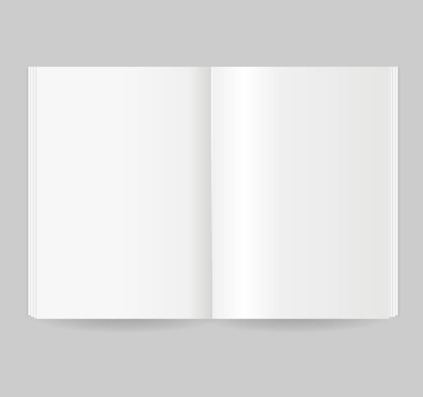 Realistic Detailed 3d Magazine Template Open View. Vector Realistic Detailed 3d Blank Magazine Empty Template Mockup Open View on a Gray. Vector illustration spreading stock illustrations
