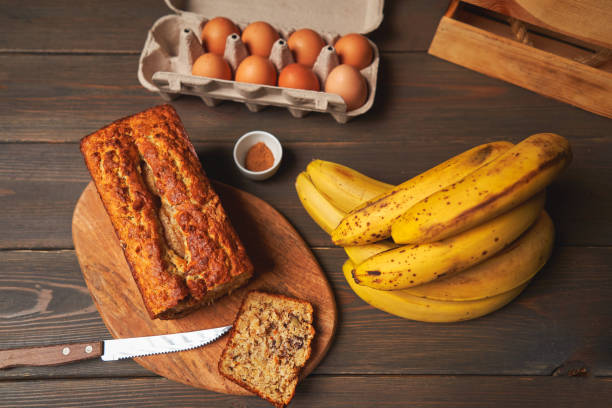 Healthy baking of banana bread, vegan dessert. Healthy vegan food concept. stock photo