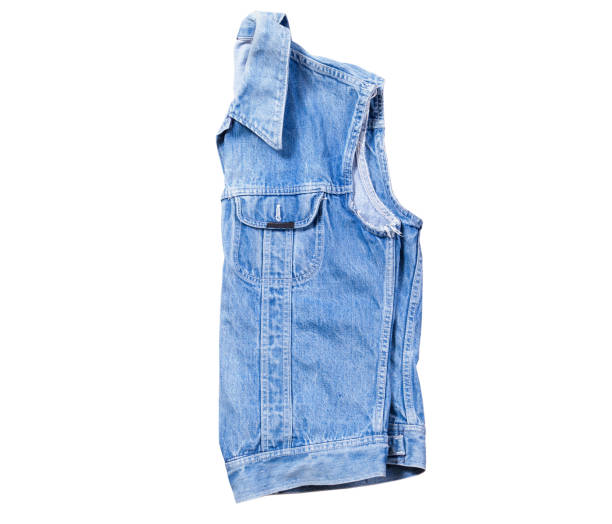 istock folded blue denim vest on white background, jeans vest isolated on white background, summer clothes element 1256455962