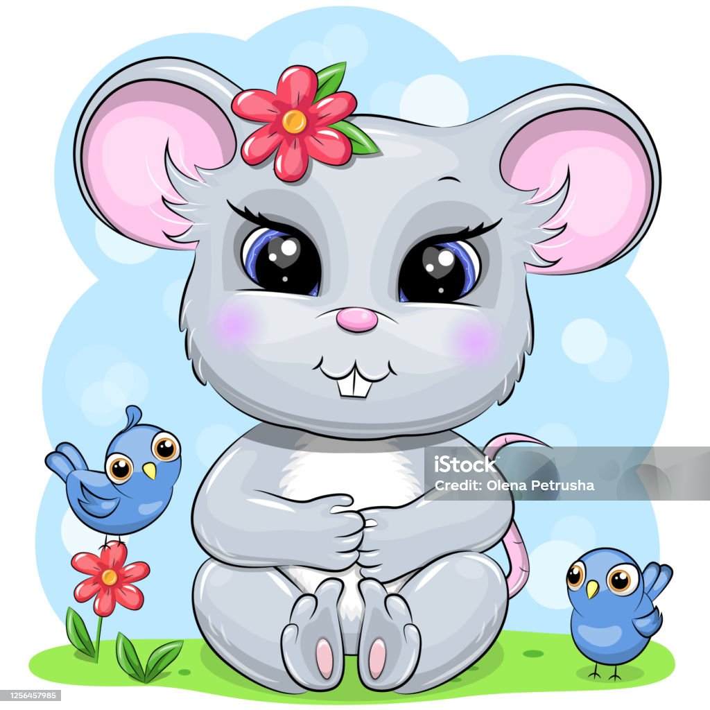 Chuột Hoạt Hình Dễ Thương Với Chim Và Hoa Hình minh họa Sẵn có ...