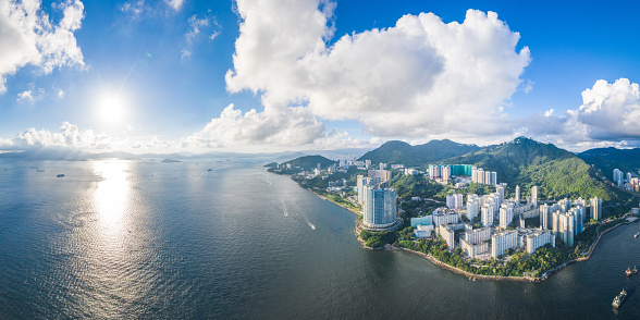 Aerial view of South side of Hong Kong Island, Daytime, sunny day