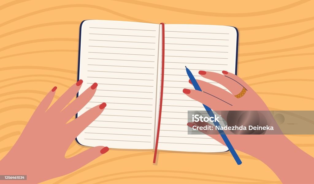 Ilustración de Una Mujer Escribiendo A Mano En Un Cuaderno Ilustración  Vectorial En Un Estilo De Dibujos Animados Plano y más Vectores Libres de  Derechos de Fémina - iStock