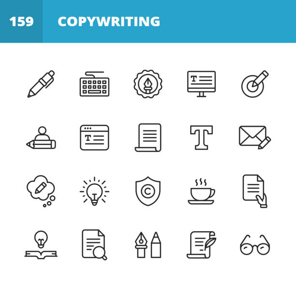 Copywriting Line Icons. Editable Stroke. Pixel Perfect. For Mobile and Web. Contains such icons as Pencil, Newspaper, Magazine, Pen, Writing, Reading, Brainstorming, Creativity, Typewriter, Marketing, Book, Notebook, Quote, Keyboard, Idea, Typography. 20 Copywriting Outline Icons. Pen, Pencil, Writing, Reading, Brainstorming, Creativity, Thinking, Storytelling, Content Marketing, Keyboard, Monitor, Newspaper, Digital Magazine, Typography, Target, Deadline, Book, Notebook, Blog, Freelance Writer, Work From Home, Remote Work, E-Mail, Text Messaging, Copyright, Glasses, Research, Quote, Coffee, Agreement, Document. computer icon articles newspaper the media stock illustrations