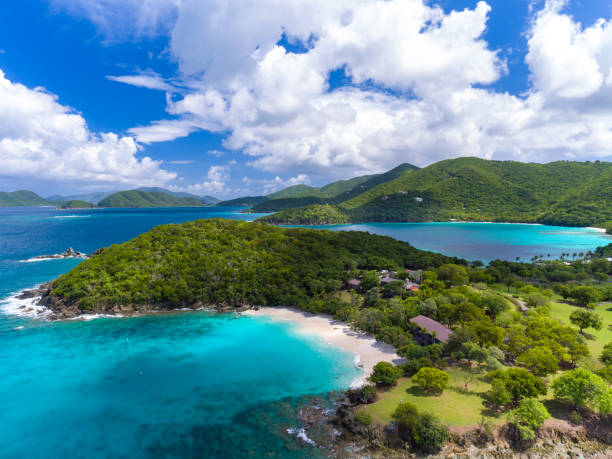 widok z lotu ptaka na zatokę caneel, st. john - caneel bay zdjęcia i obrazy z banku zdjęć